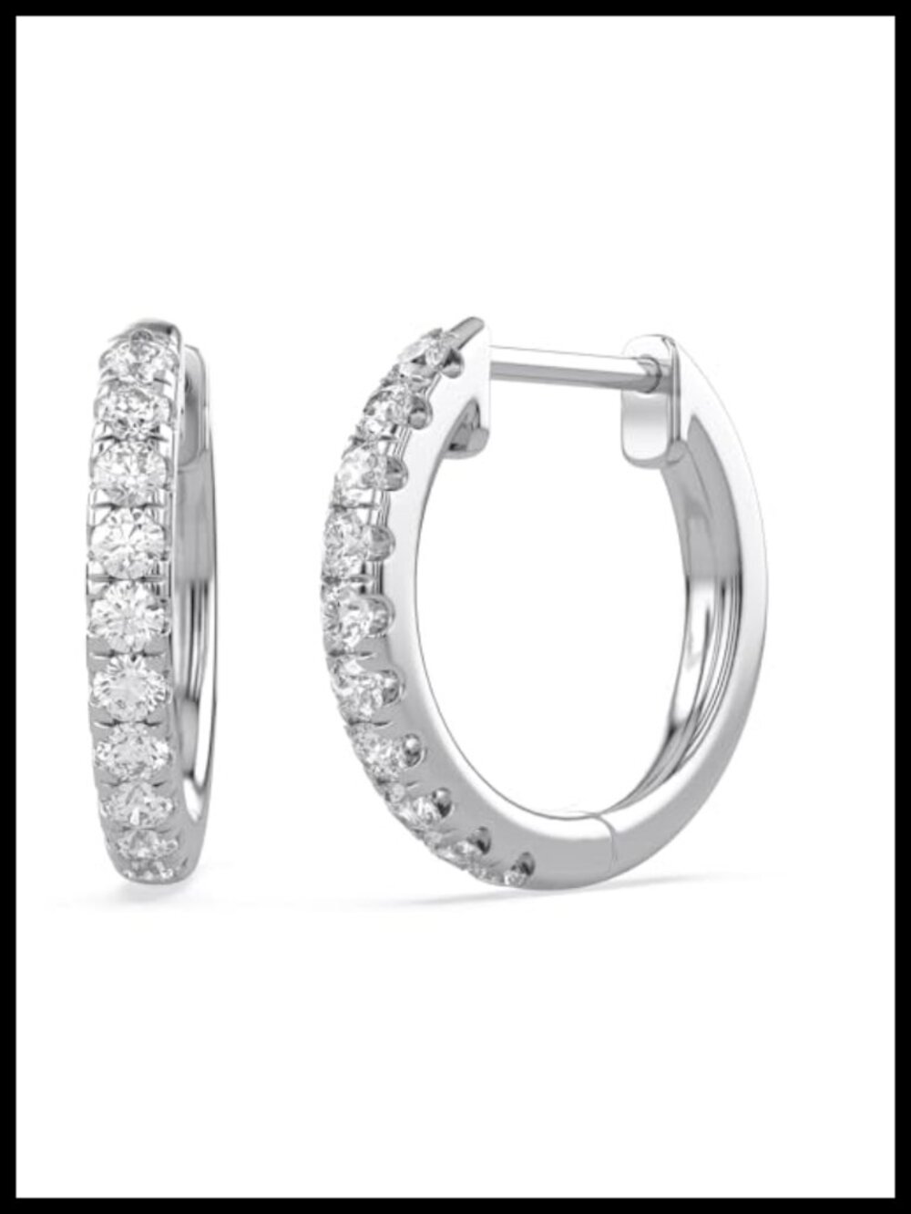 10mm Huggie Hoop Earrings 925 Sterling Silver White Gold Plated